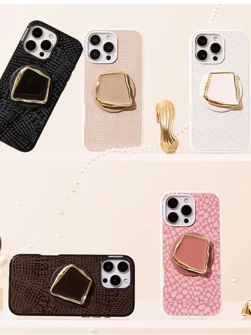 PopSocket Phone Cases in Black, Brown, Pink, Beige, White for iPhone 16 Pro